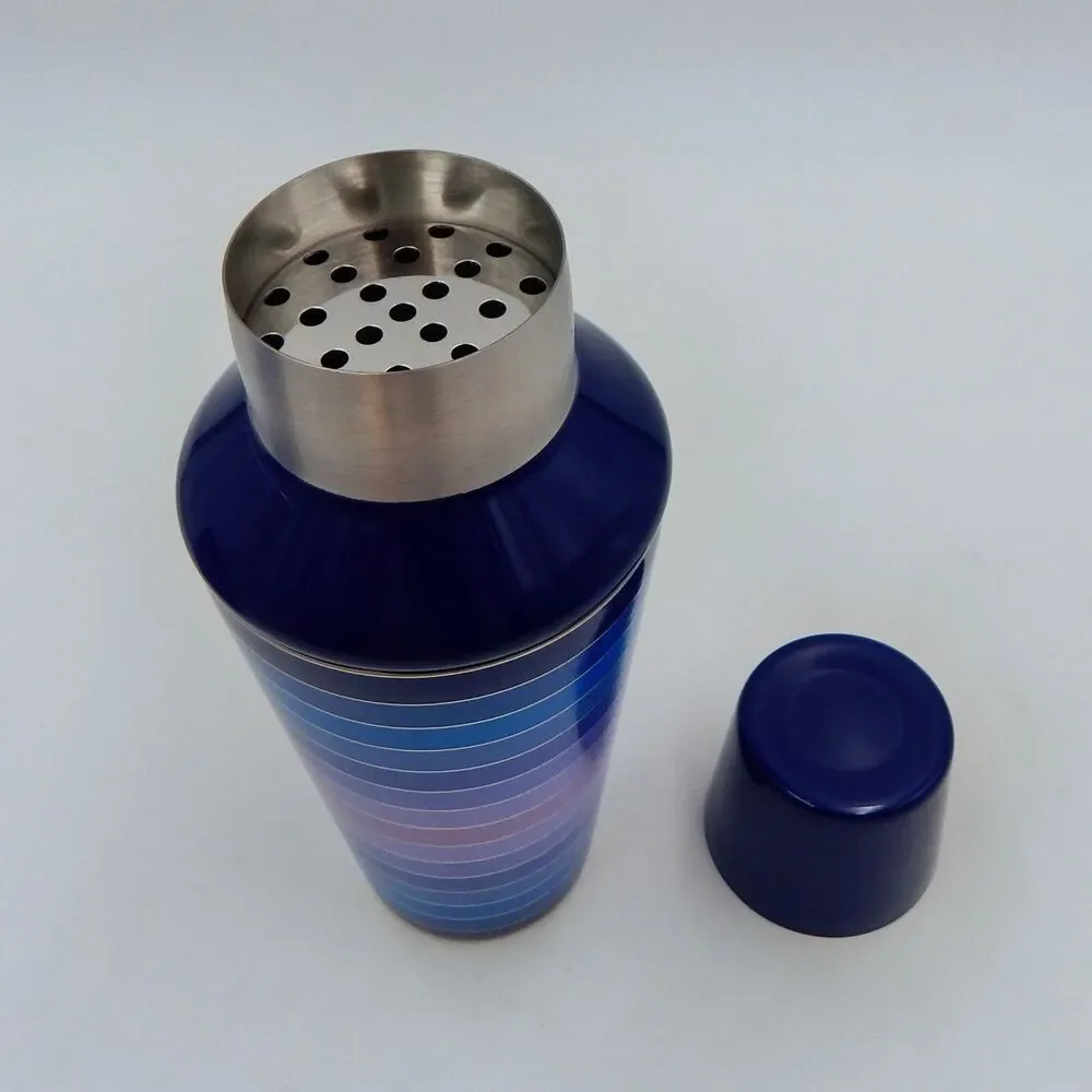 Jonathan Adler SCALA 18 oz Aluminum Blue Striped Cocktail Shaker Jigger NIB